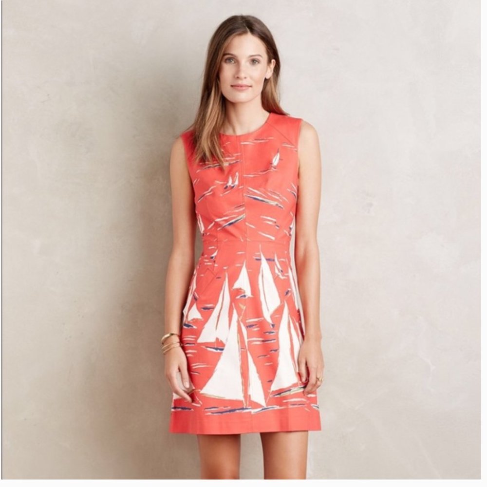 Maeve Anthropologie Red Sailboat Dress, Size 2